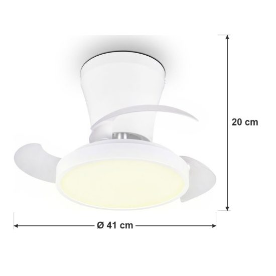 Ventilatore da soffitto led 13w cct 2700k 6500k con telecomando pale a scomparsa bianco per max 13mq