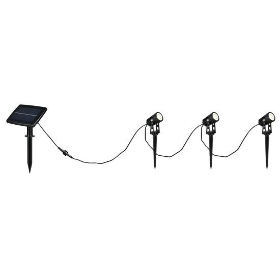 Set 3 faretti da esterno solari led 1,5w 4000k con picchetto sensore crepuscolare ip44 neri