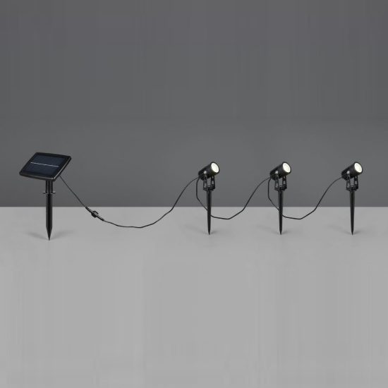 Set 3 faretti da esterno solari led 1,5w 4000k con picchetto sensore crepuscolare ip44 neri