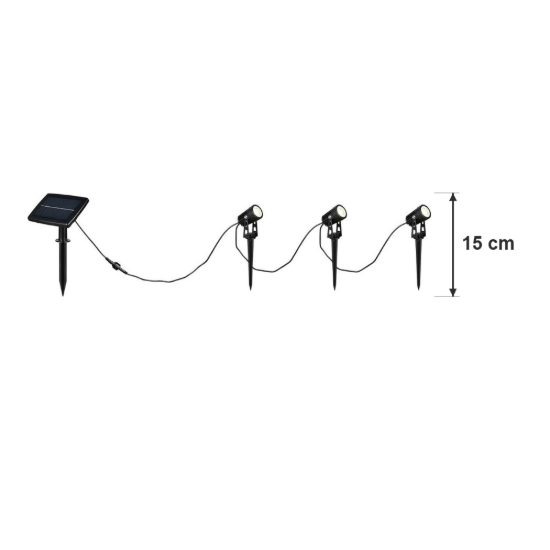 Set 3 faretti da esterno solari led 1,5w 4000k con picchetto sensore crepuscolare ip44 neri