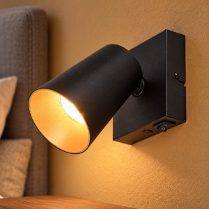 Applique per comodino camera da letto nera con anello intercambiabile nero o oro interruttore