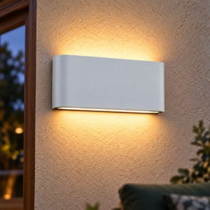 Applique bianca da esterno led 9w 3000k biemissione rettangolare moderna ip54