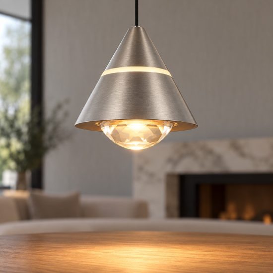 Lampada a sospensione led 7w cct 2300k 3000k 4000k per sala da pranzo moderna conica nichel opaco