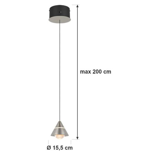 Lampada a sospensione led 7w cct 2300k 3000k 4000k per sala da pranzo moderna conica nichel opaco