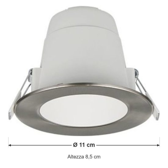 Faretto da incasso per cartongesso led 6w cct 2300k 3000k 4000k ip44 rotondo nichel opaco