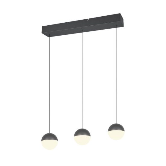 Lampadario 3 luci per sala da pranzo led 15w 3000k lineare antracite con sfere antracite bianche
