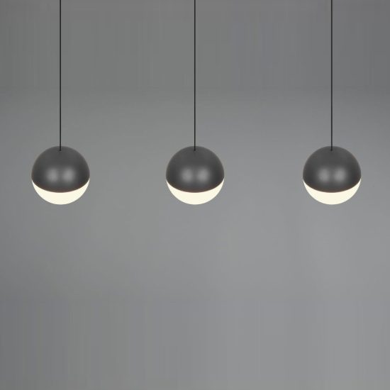 Lampadario 3 luci per sala da pranzo led 15w 3000k lineare antracite con sfere antracite bianche