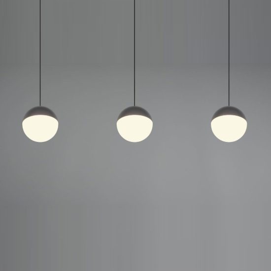 Lampadario 3 luci per sala da pranzo led 15w 3000k lineare antracite con sfere antracite bianche