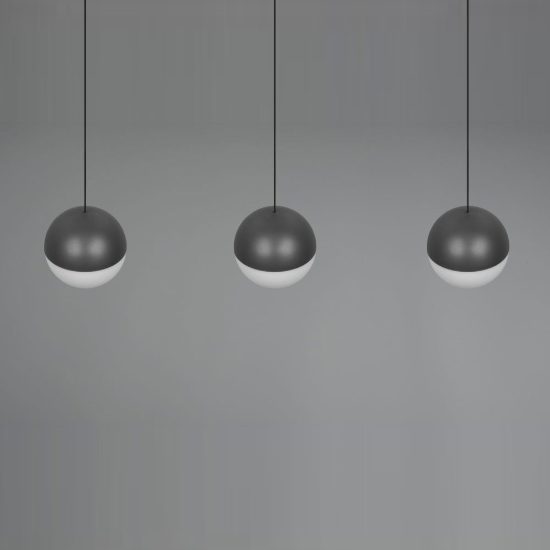 Lampadario 3 luci per sala da pranzo led 15w 3000k lineare antracite con sfere antracite bianche