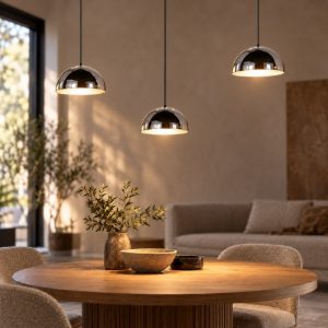Lampadario 3 luci per soggiorno led 15w 4000k rotondo nero con sfere cromate bianche