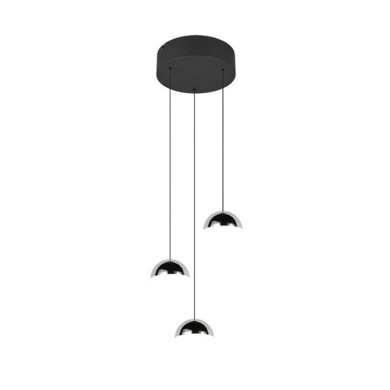 Lampadario 3 luci per soggiorno led 15w 4000k rotondo nero con sfere cromate bianche