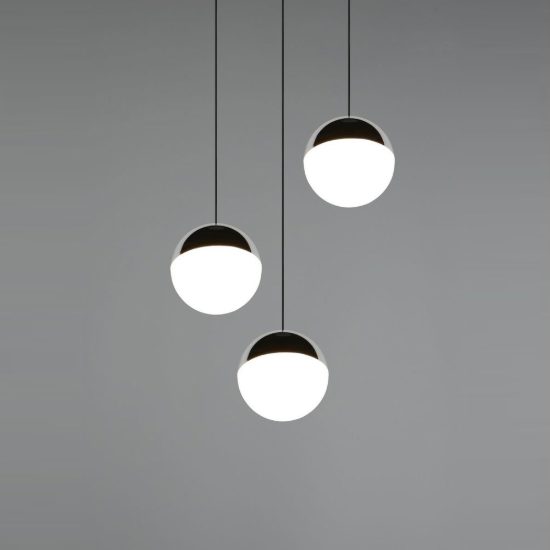 Lampadario 3 luci per soggiorno led 15w 4000k rotondo nero con sfere cromate bianche