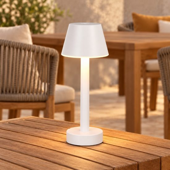 Lampada da tavolino ricaricabile da esterno led 1,5w 3000k touch ip44 moderna bianca