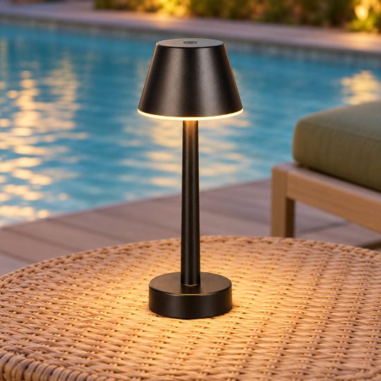 Lampada da tavolino ricaricabile da esterno led 1,5w 3000k touch ip44 moderna nera