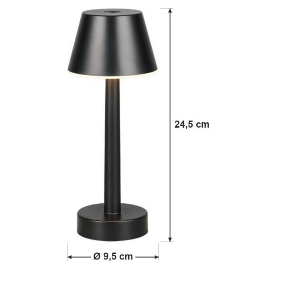 Lampada da tavolino ricaricabile da esterno led 1,5w 3000k touch ip44 moderna nera