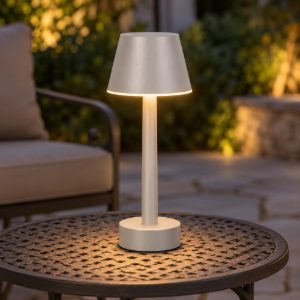 Lampada da tavolino ricaricabile da esterno led 1,5w 3000k touch ip44 moderna grigia