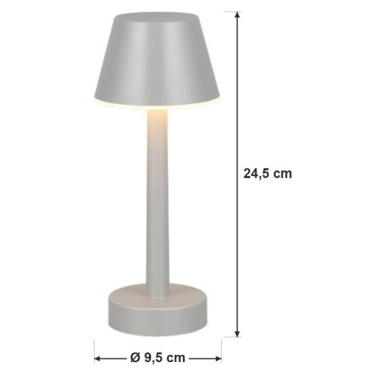 Lampada da tavolino ricaricabile da esterno led 1,5w 3000k touch ip44 moderna grigia