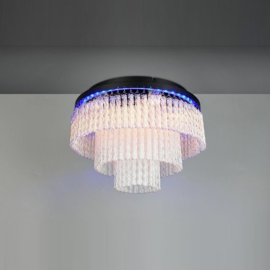 Plafoniera led 20w cct 2700k 6500k rgb con telecomando nera con pendenti in vetro trasparente
