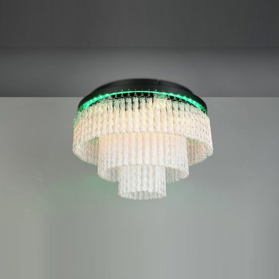 Plafoniera led 20w cct 2700k 6500k rgb con telecomando nera con pendenti in vetro trasparente