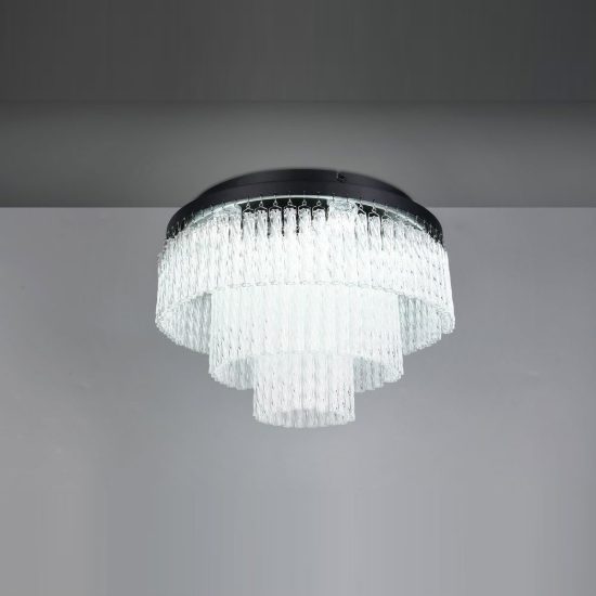 Plafoniera led 20w cct 2700k 6500k rgb con telecomando nera con pendenti in vetro trasparente