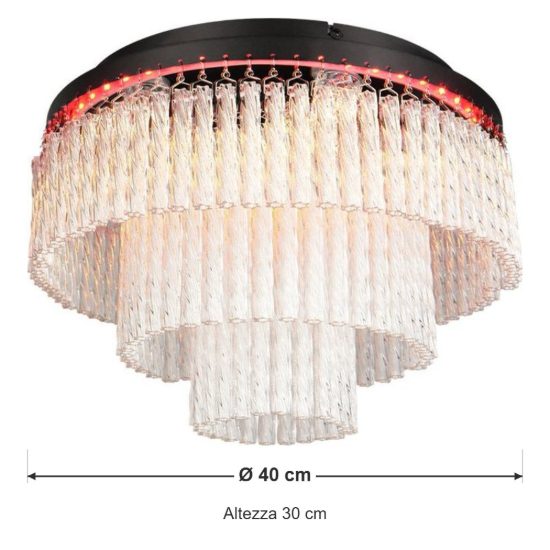 Plafoniera led 20w cct 2700k 6500k rgb con telecomando nera con pendenti in vetro trasparente
