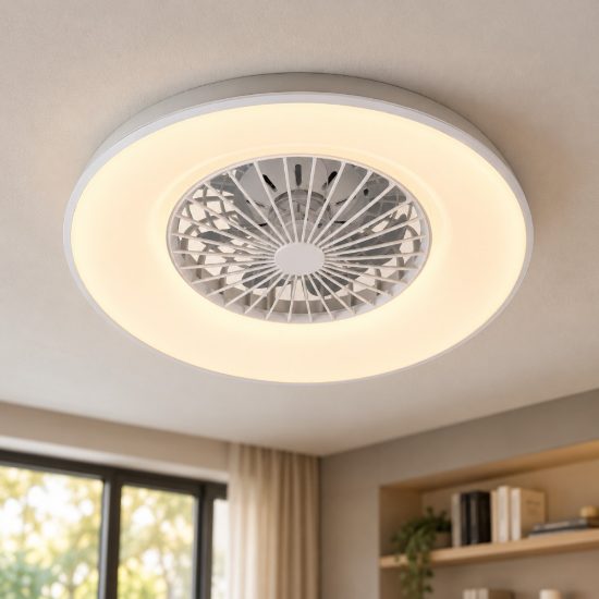 Ventilatore da soffitto con luce led 34w cct 2700k 6500k con telecomando bianco con bordo in metallo