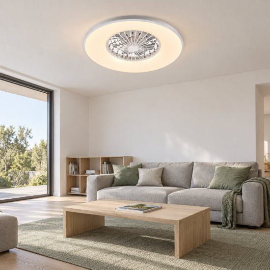 Ventilatore da soffitto con luce led 34w cct 2700k 6500k con telecomando bianco con bordo in metallo
