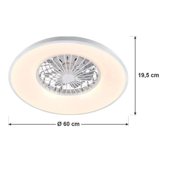 Ventilatore da soffitto con luce led 34w cct 2700k 6500k con telecomando bianco con bordo in metallo