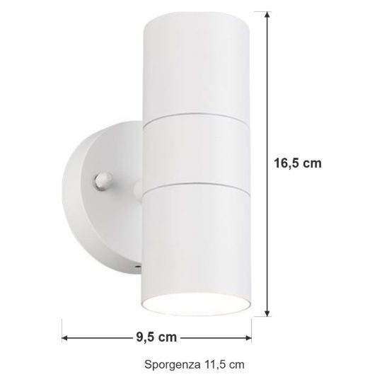 Applique da esterno bi-emissione ip44 moderna bianca in alluminio pressofuso vetro