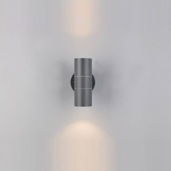 Applique da esterno bi-emissione ip44 moderna antracite in alluminio pressofuso vetro