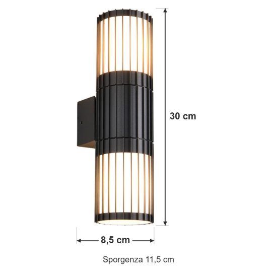 Applique da esterno bi-emissione ip54 moderna cilindrica antracite