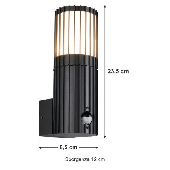 Applique da esterno con sensore di movimento ip54 moderna cilindrica antracite