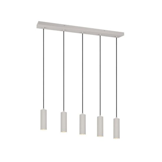 Lampadario 5 luci per soggiorno lineare grigio caldo con diffusori cilindrici rigati