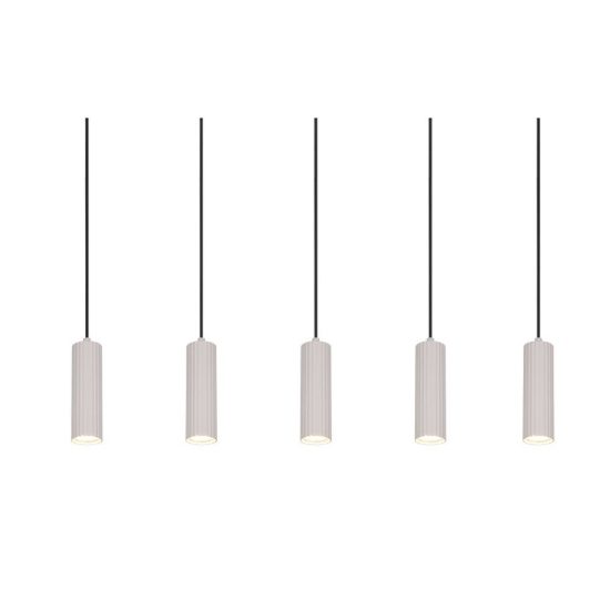 Lampadario 5 luci per soggiorno lineare grigio caldo con diffusori cilindrici rigati