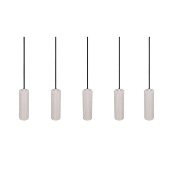 Lampadario 5 luci per soggiorno lineare grigio caldo con diffusori cilindrici rigati