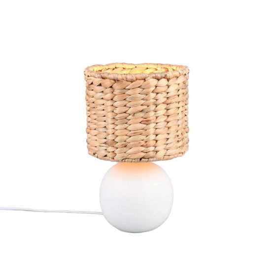 Abat-jour per comodino moderno bianco in ceramica con paralume in seagrass
