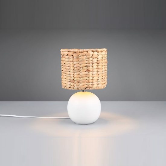 Abat-jour per comodino moderno bianco in ceramica con paralume in seagrass