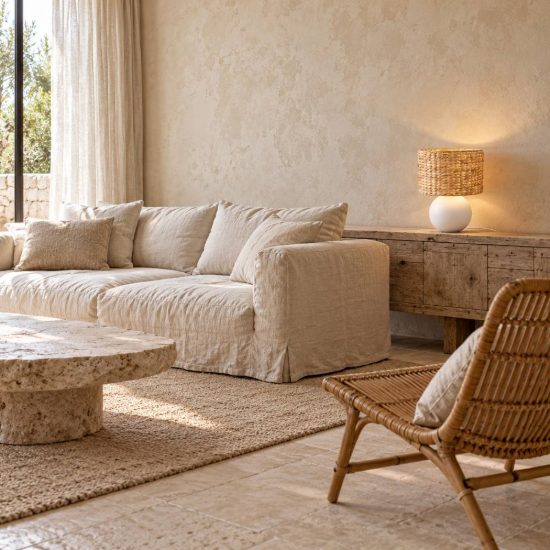 Lampada da tavolo per soggiorno moderna bianca in ceramica con paralume in seagrass