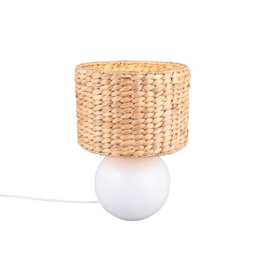 Lampada da tavolo per soggiorno moderna bianca in ceramica con paralume in seagrass