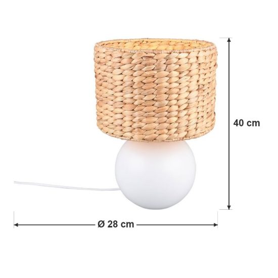 Lampada da tavolo per soggiorno moderna bianca in ceramica con paralume in seagrass