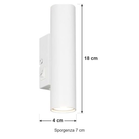 Applique per comodino camera da letto bi-emissione moderna cilindrica bianca con interruttore