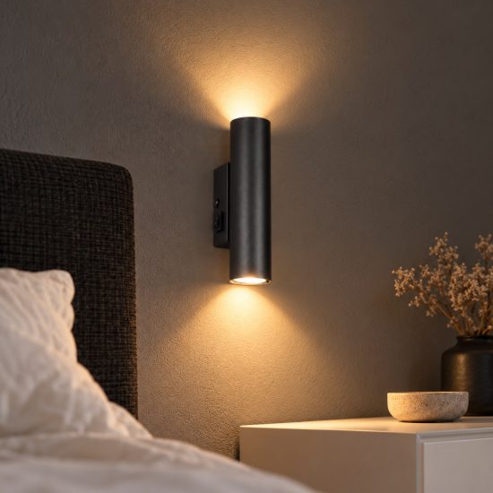 Applique per comodino camera da letto bi-emissione moderna cilindrica nera con interruttore