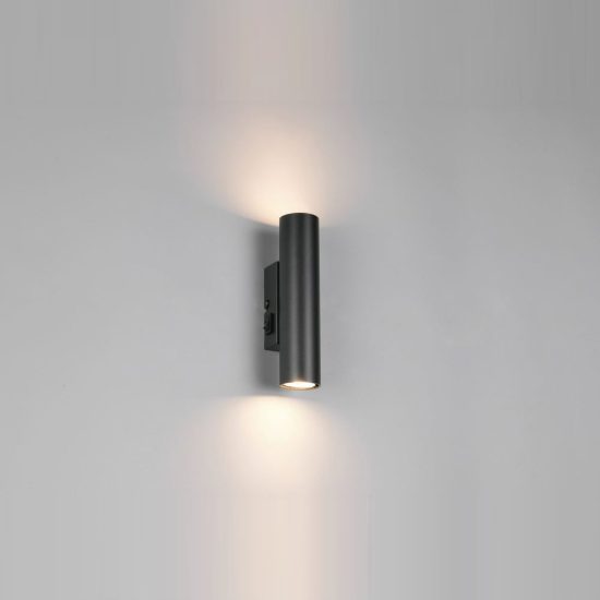 Applique per comodino camera da letto bi-emissione moderna cilindrica nera con interruttore