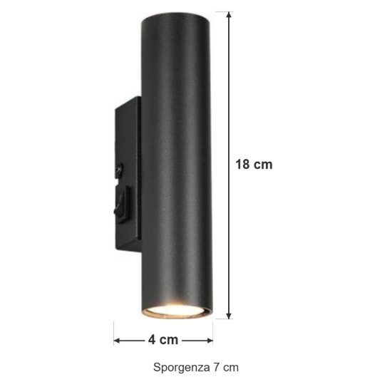 Applique per comodino camera da letto bi-emissione moderna cilindrica nera con interruttore