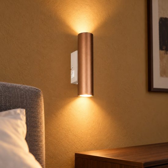 Applique per comodino camera da letto bi-emissione moderna cilindrica caffe con interruttore