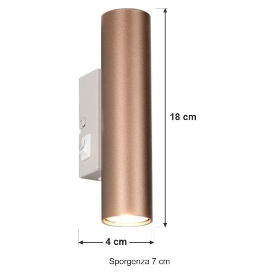 Applique per comodino camera da letto bi-emissione moderna cilindrica caffe con interruttore