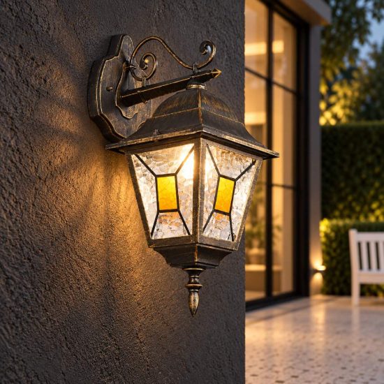Applique da esterno ip44 a lanterna quadrata pendente ruggine con vetro effetto ghiaccio