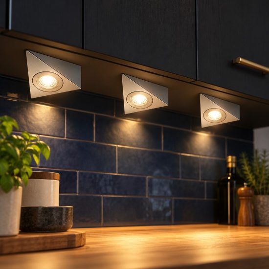 Set 3 lampade sottopensile led 9w 3000k per cucina nichel opaco