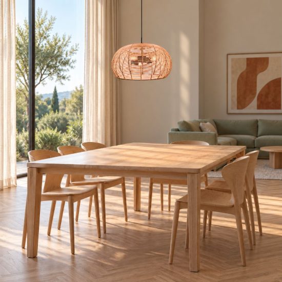 Lampadario a sospensione 3 luci per soggiorno moderno in rattan naturale con montatura nera