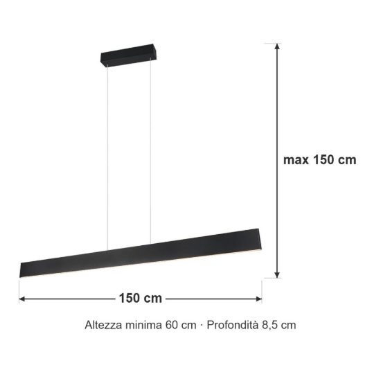Lampadario lineare led 35w cct 2700k 6000k touch per sala da pranzo bi-emissione nero